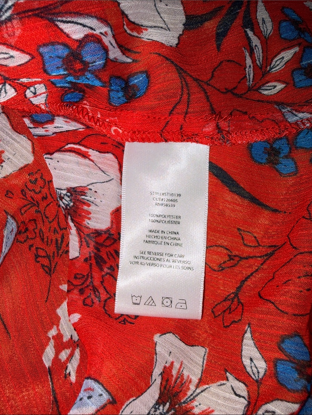 Kut from the Kloth Chiffon Floral V-Neck Blouse L Red - Picture 10 of 10